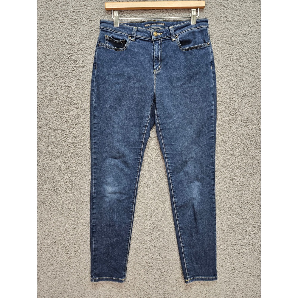 Michael Kors Izzy Skinny Jeans 10 Blue Dark Wash Stretch Designer Slim Fit